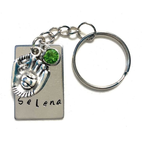 BASEBALL KEYCHAIN Personalized w/NAME (GLOVE Charm + 1 Colored Charm)