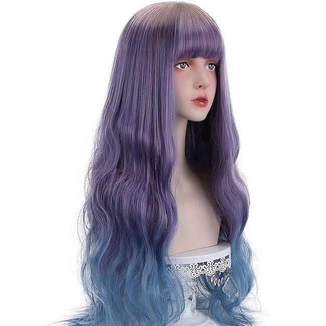 Free Beauty Full Wig, Loose and Fluffy, Long Wave, Mixed Color, Women's, Gradient, Bangs Pattens, Harajuku Style, Transvestite Wig, Gift, Everyday Use (Colorful)