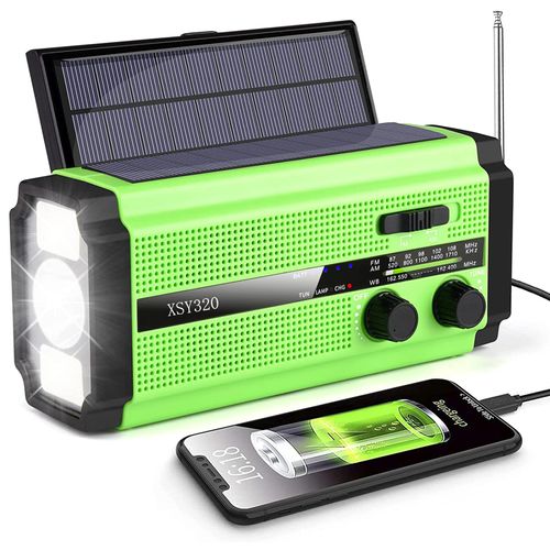 AIVICA 5000mAh/18500mWh Emergency Hand Crank Radio with 2 Solar Panels,Portable AM FM NOAA Weather Radio,Rechargeable Battery Powered Radio,USB Charger,SOS,Flashlight,Reading Lamp for Home Outdoor