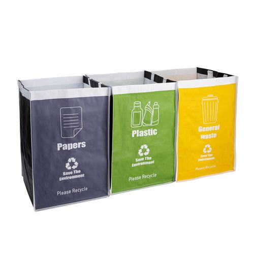 REFARICO Recycle Waste Bag for Kitchen, Indoor Recycling Bins, Recycle Bins for Home, Kitchen Recycling Bin Trash Sorting Organizer, Reusable and Waterproof - Set of Three Color