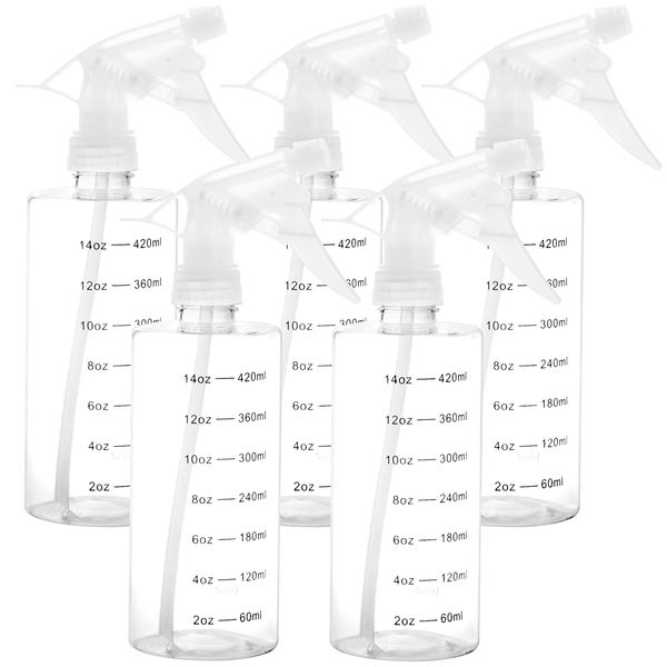 Youngever 5 Pack Empty Plastic Spray Bottles, Spray Bottles for Hair and Cleaning Solutions (16 Ounce)