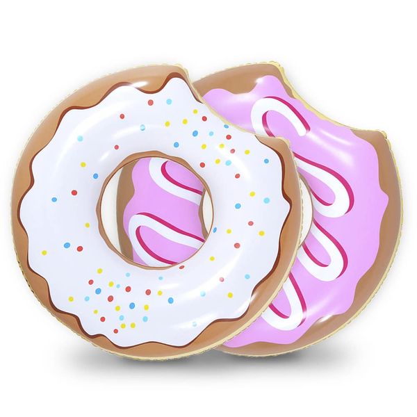 Donut Pool Float, Inflatable Donut of 33 Inches for Party (Strawberry or Chocolate), Pool or Beach Toy for Kids (Donut Float 2Pack)