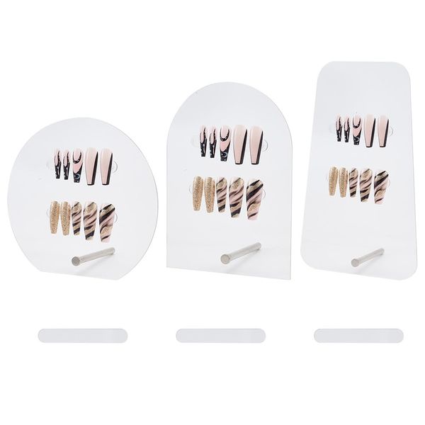 GOMAKERER 3 Pcs 3 Styles Nail Display Boards, Transparent Acrylic Nail Art Display Board, Half Round Rectangle Nail Display Board with 20 Pcs Nail Art Practice Holders for Nail Practice