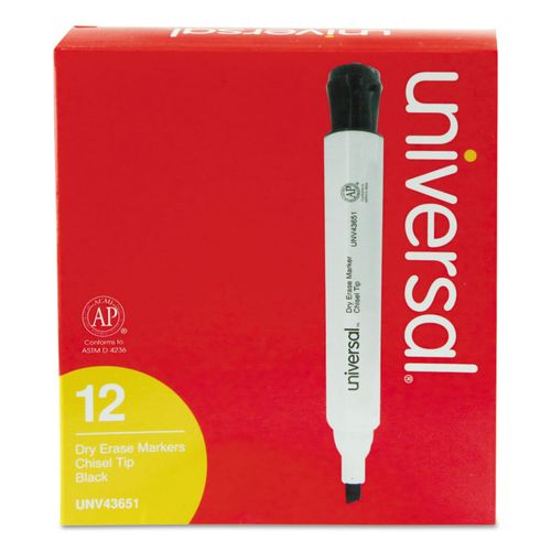 Universal 43651 Dry Erase Marker, Chisel Tip, Black, Dozen