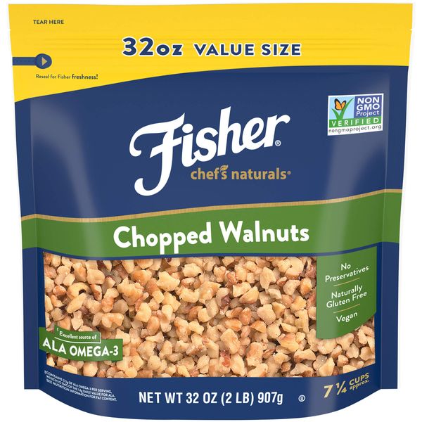 Fisher Chef's Naturals Chopped Walnuts 32 Ounces (Pack of 1) | Unsalted Walnuts for Baking & Cooking | Snack Topping, Great with Yogurt & Cereal | Vegan Protein | Keto Snack | Gluten Free