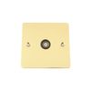 TV Coaxial Aerial Socket Single 1 Gang - Flat - Polished Brass - Black Insert