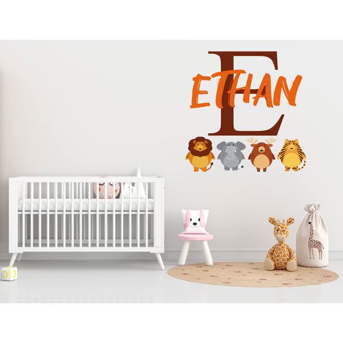 Custom Name Wall Decal Jungle Animals - Boys & Girls Custom Name Safari Theme Wall Art Decor - Animal Name Stickers - Baby Wall Decal for Nursery Bedroom Decoration (Wide 20"x21" Height)