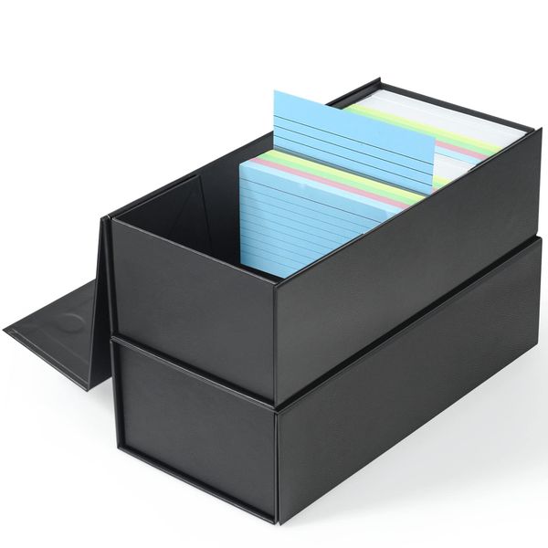 3x5 Index Card Holder Card File Box Organizer, Hold 1200 3x5-Inch Flash Cards 2 Pack Black