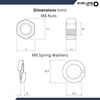 M8 Nut, Bolt & Spring Washer Set - 10 Pack: M8x50 Bolts, Nuts & Spring Washers