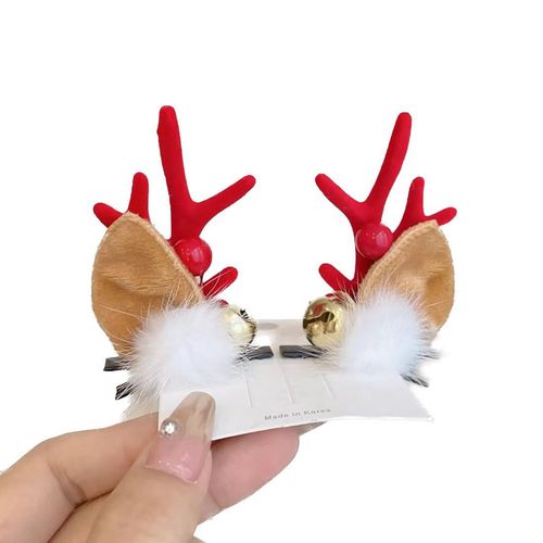 JUSTUSNX Pack of 2 Christmas Hair Clips Reindeer Horns Hair Clips Elk Ear Hairpin Party Hair Accessories for Girls Women (C)