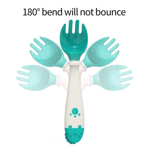 Deejoy Toddler Utensils with Travel Case, Baby Spoons and Forks Set for Self Feeding, Silicone Bendable Handle, Easy Grip Heat-Resistant, Self-feeding Flatware Sets for Kids (Stage 2) Green