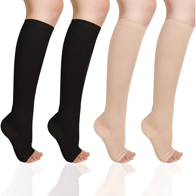 20–30 mmHg Medizinische Kompressionssocken Damen & Herren mit Silikonband Open Toe Knee High Calf Compression Socks Firm Abgestufte Unterstützung Stützstrümpfe für Krampfadern, Ödeme