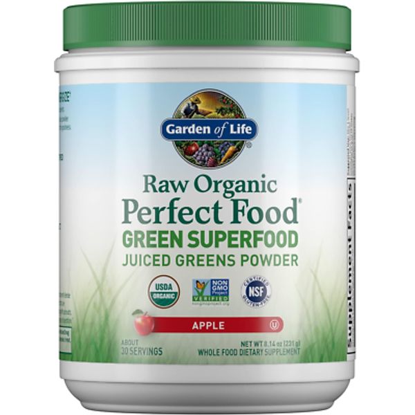 Raw Organic Perfect Food Green Superfood Juiced Greens Powder - Apple Flavor,...