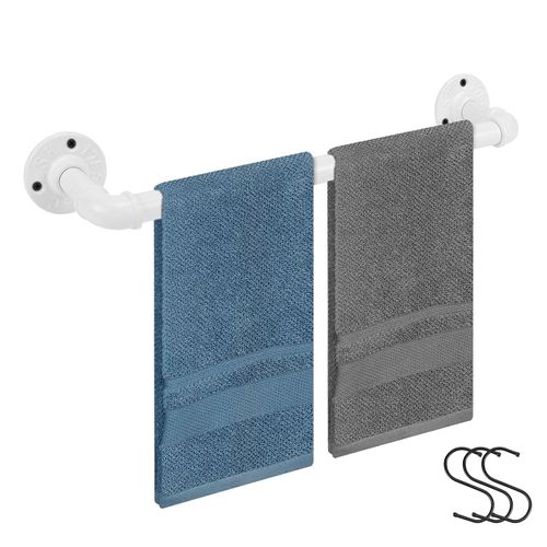 Jeasor Industrial Pipe Towel Rack Towel Bar, Heavy Duty Wall Mounted Rustic Farmhouse Bath Towel Holder for Bathroom (White, 16 inch)