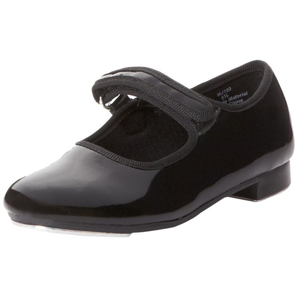 Dance Class Girls Molly Jane Tap Shoe Mary Flat, Black Patent, 10 Toddler