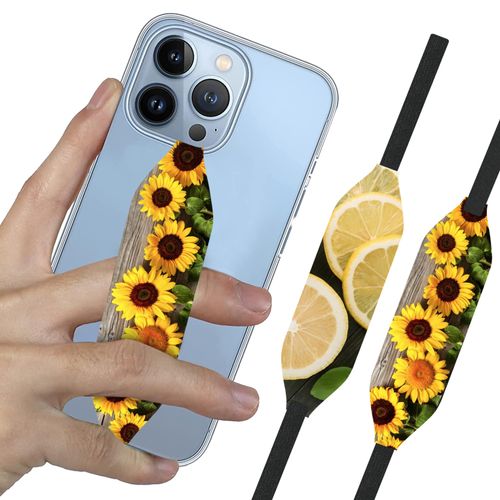 Switchbands Phone Grip Strap - Pack of 2 Reversible Finger Holder for Phone Back, Customizable Anti-Slip Design, Wireless Charging Compatible Detachable Holder for iPhone - Lemons & Sunflowers