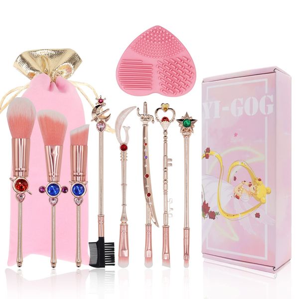 Yi-gog Makeup Brushes, 9 Pieces, Sailor Moon, Eye Brush Set, Sailor Moon, Cosmetics, Makeup Brush, Popular, Beautiful Girl Warrior Sailor Moon, Makeup Brush, Mobile Set, Makeup Tool Brush, Gift Box Included