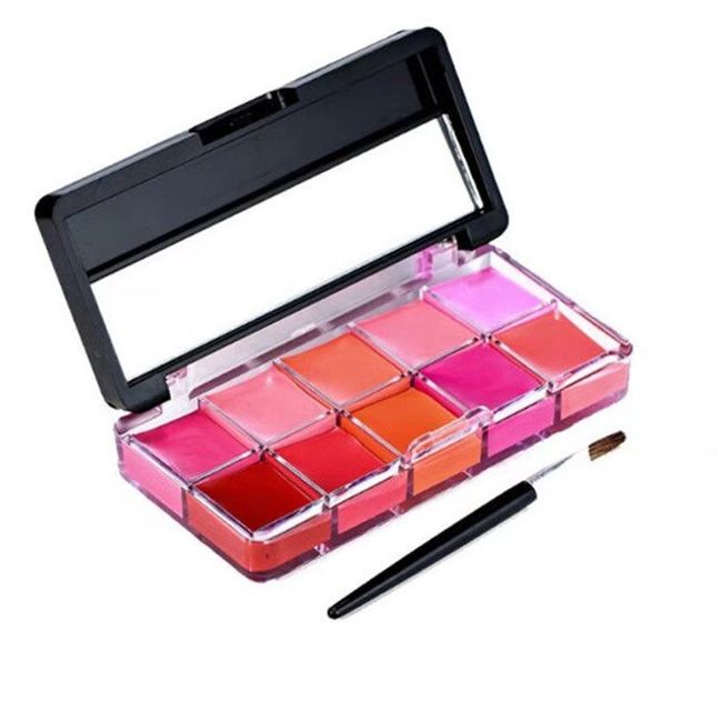 Lip Palette 10 Colors Lip Gloss Palette Cosmetic Plate With Brush Long Lasting Makeup Glitter Moisture Lipstick