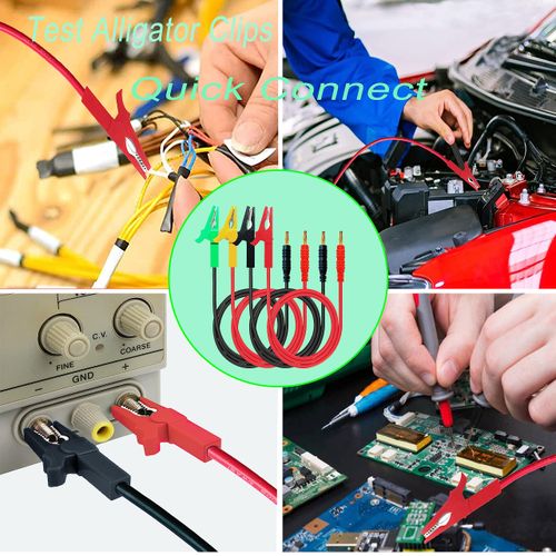 WOODGUILIN Alligator Clips to Banana,4mm Banana Plug to Alligator Clip Test Cable,12AWG 60cm Cable 4 Color, for multimeter,car Test,oscilloscope or Battery Test,2 Pairs.(4 Color Clips 60cm)