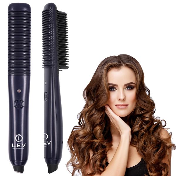 LEV Hair Pro Glider | 2-in-1 Curl & Straightener | Flat Iron Hair Straightener | Best Hair Straightener Comb for Curly, Fine, and Frizzy Hair | Ionic Silk Hair Straightener Rapid Heat up to 450°F