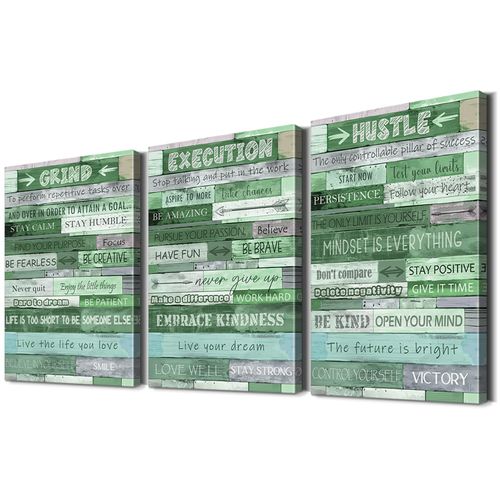 YOUHONG Grind Execution Hustle Motivational Wall Art - 3-Piece Inspirational Office Posters Set, Ready-to-Hang Fade-Resistant Canvas Decor (12''Wx16''H)