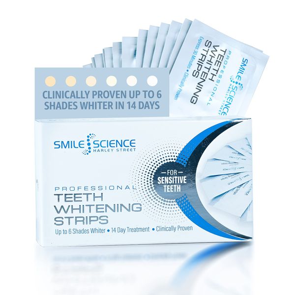 Smile Science Harley Street - Professional Teeth Whitening Strips - 28 Strips - Up to 6 Shades Whiter in 14 Days - 100% Enamel Safe - Vegan - Stain Remover for Teeth - Clinically Proven