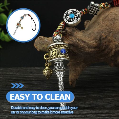 KESYOO Buddhist Prayer Wheel Pendant Keychain Hanging Feng Shui Car Rear View Mirror Pendant Home Accessories Amulet Pendant for Good Luck and Protection Style 1