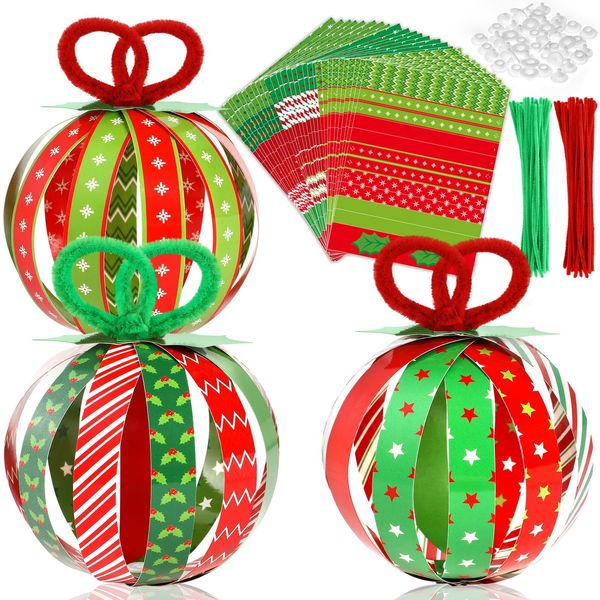 CHUNNIN 30Pcs Christmas Ball DIY Craft Kit Christmas Ball Paper Strip Crafts Xmas DIY Ornament Crafts Christmas Tree Paper Crafts Decorations Xmas Crafts for Kids Winter Holiday Activity