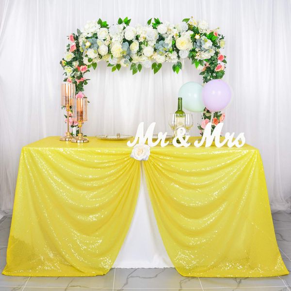 ShinyBeauty 60x102-Inch Sequin Tablecloth Yellow Sequin Rectangular Table Cloth for Wedding Party Tablecloth Shimmer Yellow Tablecloth Polyester Tablecloth Birthday Tablecloth