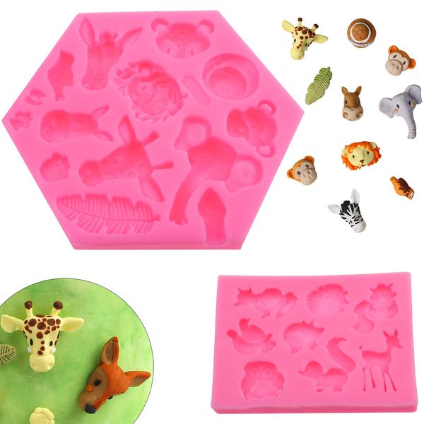 2 Pcs 3D Forest Animals Silicone Fondant Cake Moulds DIY Soap Jelly Ice Cake Chocolate Sweet Moulds Silicone Baking Molds Decorating Tools