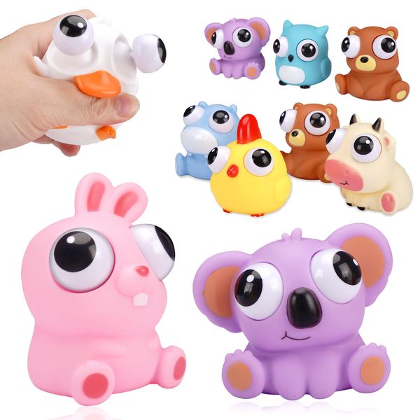 Sepco Animal Squeeze Toys with Pop Out Eyes Eye Popping Stress Relief Toy Balls Fun Fidget Gagdets for Kids Birthday Party Favors 8 Pack