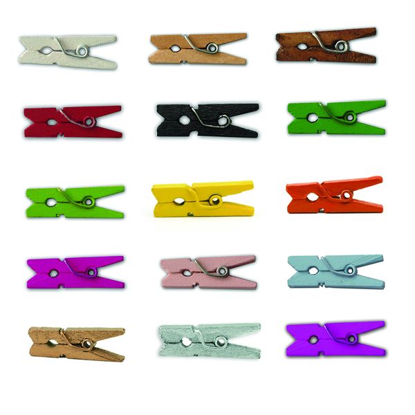 LWR CRAFTS Craft Wooden Mini Clothespins, 2.5cm Length, 15 Colors, 100 Pieces Per Pack (All)