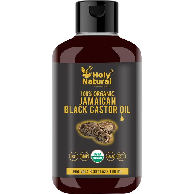 Organic Jamaican black Castor Oil (3.38 fl oz) USDA Certified, Traditional Handmade with Typical and Traditional roasted castor beans smell ,100% Pure black Castor Oil (No Additive, Non GMO)