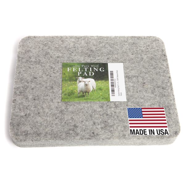 Made in USA, Needle Felting Pad, 8 x 10 x 1 inch, 100% Natural Wool, Firm, for Precision Felting