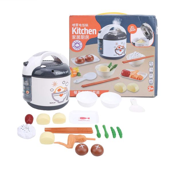 Kids Rice Cooker Toy, Kitchen Playset Pretend Play Chef Appliances Preschool Childhood Educational Toy Kitchen Fun Cuttable Food Toys(Grey)