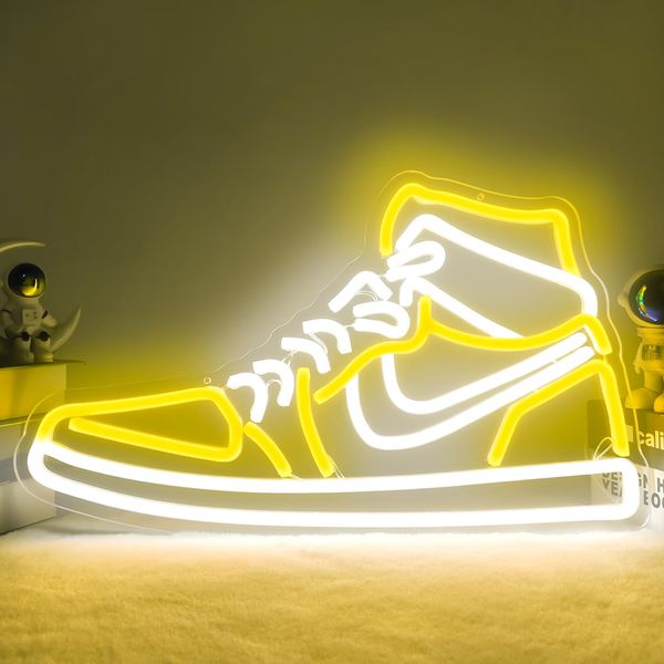 Sneaker Neon Sign Sports Shoe Neon Signs for Wall Dimmable LED Boys Neon Lights for Bedroom Man Cave Home Party Pub Neon Bar Sign Shoes Light up Signs Wall Decor (Yellow)