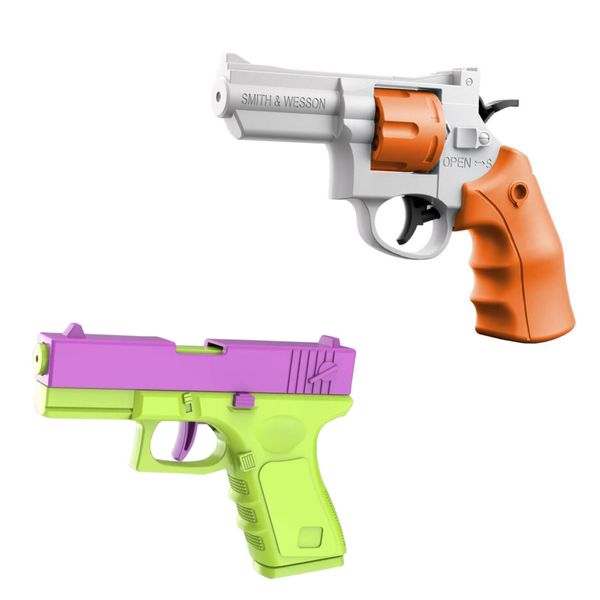 Fidget Toy Gun, 2 PCS Fidget Toys, 3D Printed Mini 1911 Pistol and Revolver, Stress Relief Toys for Adults and Kids, Swimming Pool & Beach Water Gun Toy on Summer