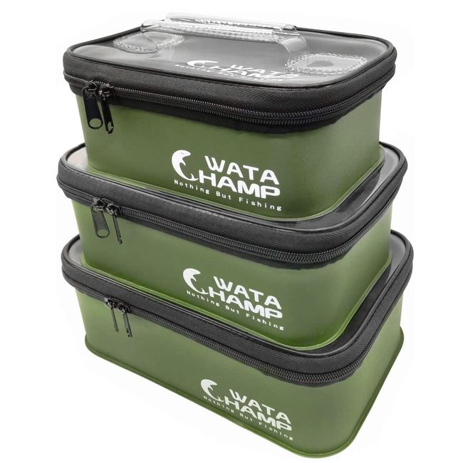 Watachamp Fishing Tackle Box Set of 3, EVA Mini Bait Container, Tackle Case, Lure Case, Transparent Top Lid, Soft Handle, Convenient Carrying, Multi-functional, Dark Green (3 x Green Tackle Box)