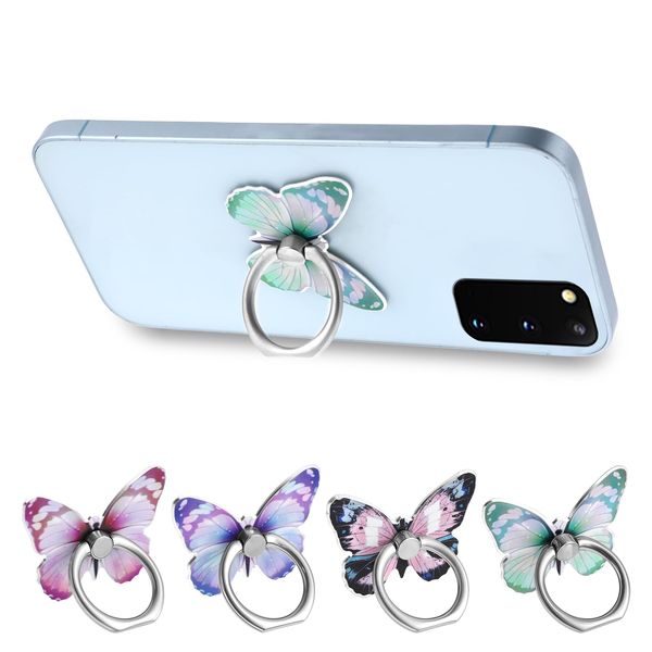 4 PCS Butterfly Cell Phone Ring Holder, 360°Rotation Metal Finger Stand, Cell Phone Ring Holder, Aluminum Alloy Zinc Alloy Mobile Phone Holder Universal Compatible for All Smartphone