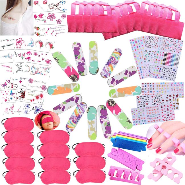 Spa Party Favors for Girls Multiple Spa Party Supplies Item- 103PCS Spa Mask Bag Nail File Toe Separator Body Nail Decal Set for Kids Birthday-Gift