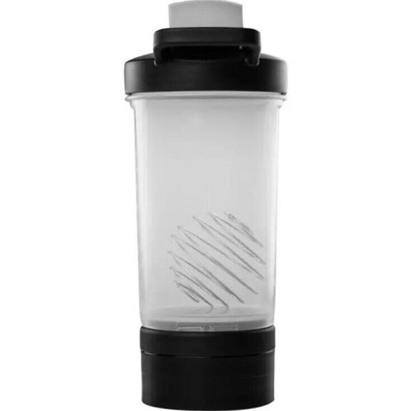 Black/Clear Shaker Bottle w/ Metal mixer & Bottom compartment