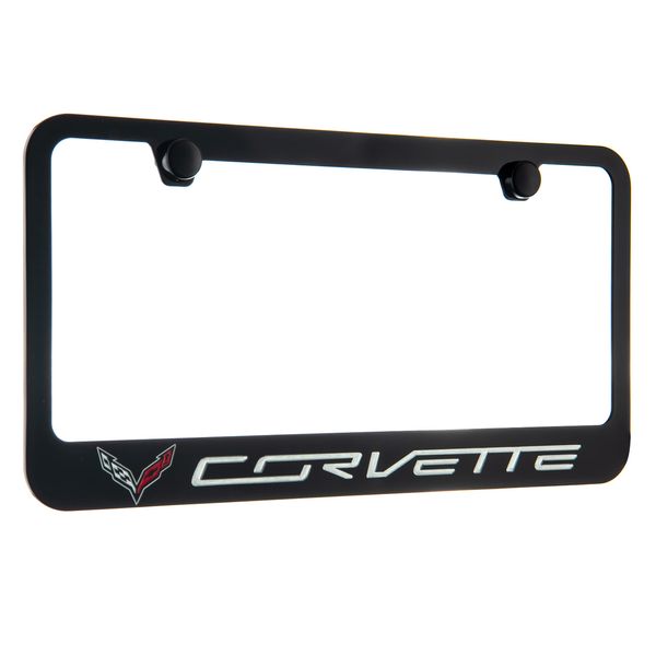 Corvette C7 1 Logo Black License Plate Frame