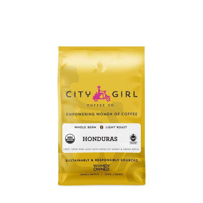 City Girl Coffee Organic Honduras Medium Roast, Whole Bean, Fair Trade, Small Batch, 12 oz Resealable Bag