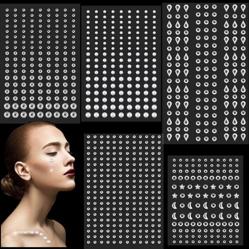 Self-Adhesive Glitter Stones, Pack of 850 Rhinestones, Self-Adhesive, Stickers, Glitter Rhinestone Temporary Tattoo for Face, Eyes, Body Nails, Crystal Jewels Gemstones for Festival Make-Up