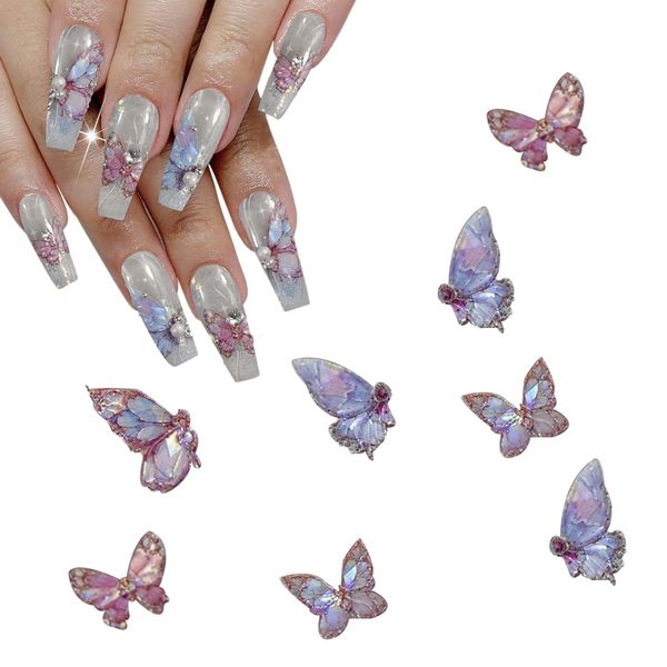 Aikeis Adesivi per nail art a farfalla, viola/rosa, adesivi per unghie in rilievo 5D, conchiglia/luce farfalla