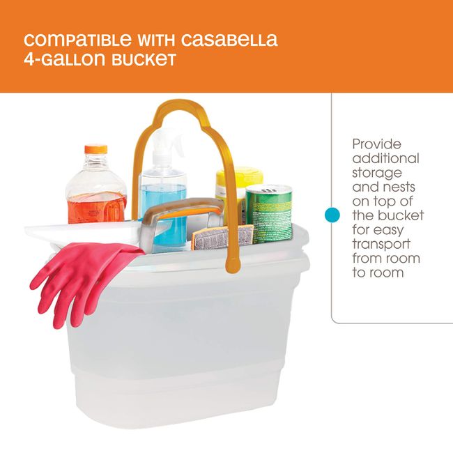 Casabella Cleaning Storage Caddy with Handle for 4-Gallon Rectangular Bucket,  Clear/Silver