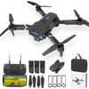 RC Drone with HD Dual Camera WiFi FPV Foldable Quadcopter + 3 Battery - Black