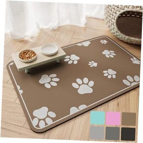 Pet Feeding Mat Absorbent Dog Food Mat No Stains Waterproof 34''*23'' Brown