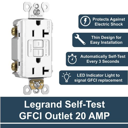 Legrand radiant 2097TRW3PKCC4 20 Amp GFCI Self Test Tamper Resistant Decorator Duplex Outlet, White (3 Pack)