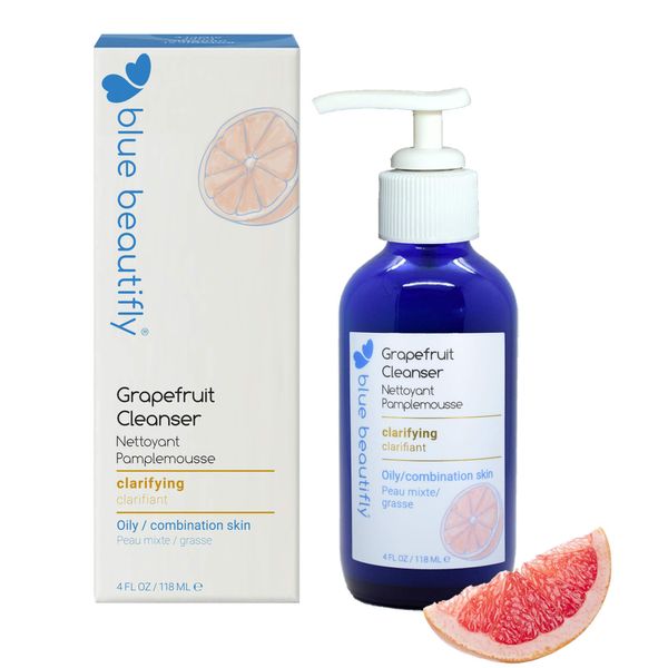 Blue Beautifly Grapefruit Cleanser | Clarifies Pores, Removes Dirt, Pollutants, & Makeup | No Sulfates, SLS, PEGs, Toxins, or Synthetics | No Sulfates, SLS, PEGs, Toxins, or Synthetics | 4 fl oz